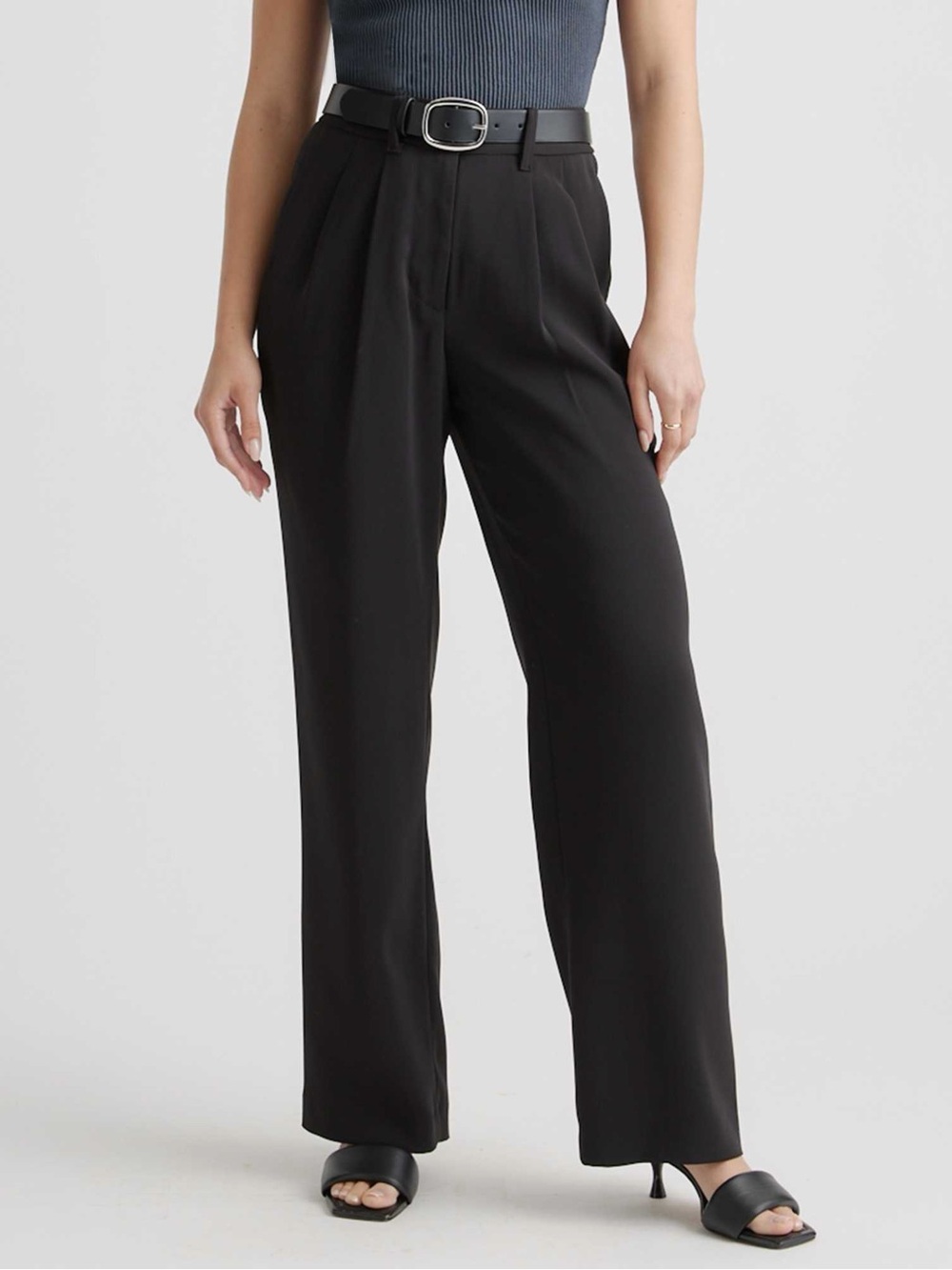 Quince stretch crepe pleated wide leg pants
